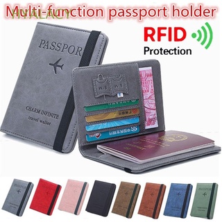 HYALACY Multi-function Passport Bag Ultra-thin RFID Wallet Passport Holder Portable Credit Card Holder Leather Document Package Travel Cover Case/Multicolor