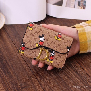 TRI Nuevo estilo de moda señoras plegable corto triple cartera de embrague bolsa multifunción multi-tarjeta Mickey cartera caso de tarjeta