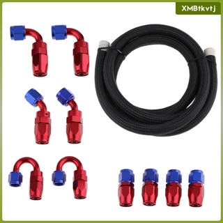 AN 8 Nylon Braided Oil Fuel Hose With 10 Pieces Aluminum Fittings Kit