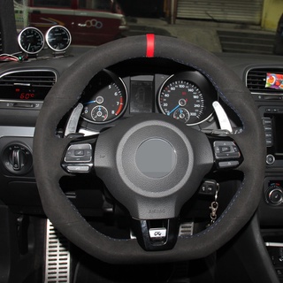 Black Suede Hand-stitched APPDEE Car Steering Wheel Cover for Volkswagen Golf 6 GTI MK6 VW Polo GTI Scirocco R Passat CC R-Li