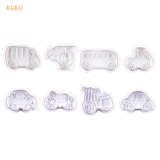 [Kuku] 8 moldes de plástico para hornear, diseño de bicicleta, coche, cocina, galletas, cortador de galletas, émbolo, 3D, decoración de tartas