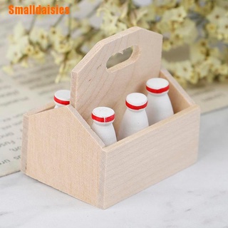 (pequeños Margaritas) miniatura botellas de leche y cesta de leche para 1/12 muñecas casa decoración de cocina