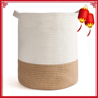 cesta de cuerda de algodón, cesta de almacenamiento tejida y cesta de manta, cesta decorativa de 41 x 45 cm para juguete, cesta de lavandería con mango