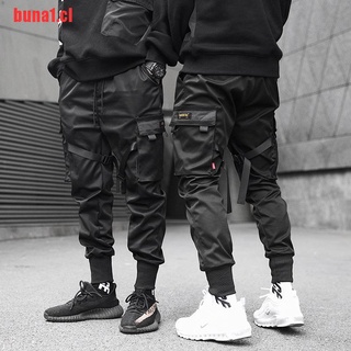 [buna1]Ribbons Harem Joggers hombres pantalones de carga Streetwear Hip Hop Pocke