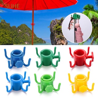 SUHE Convenient Towels Sundries Rack Beach Gadgets Clasp Umbrella Hanging Hook 4 Prong Durable Useful Camping Trips Organizer/Multicolor