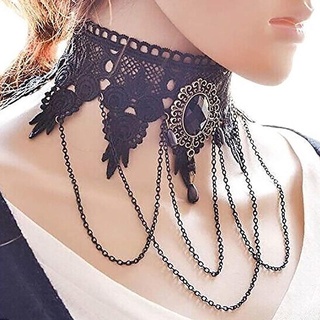 collar retro negro gargantilla flor perlas de encaje estilo gótico collar de fiesta