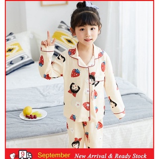Los niños pijamas Pakaian bebé de estilo japonés de manga larga Loungewear de dibujos animados impreso solapa Loungewear ligero grandes niñas de algodón ropa de dormir (1)