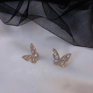S925Aguja de Plata nuevo2020Elegante estilo coreano hermosa mariposa tachuelas elegante personalidad incrustada en diamantes aros femeninos en línea Influencer (2)