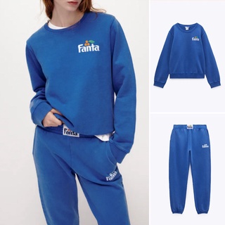 Estilo europeo 21 otoño nuevo azul impreso cuello redondo sudaderas + pantalones de Jogging Casual deportes conjuntos 22 23