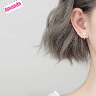 Nueva Flor clip para mujer versión Coreana pequeña Flor Rosa Diamante perforado aretes dulces joyería—BESLA Amanda (4)