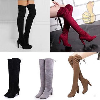 [tamaño 35-43] zapatos de mujer sobre la rodilla tacón alto otoño Slip-on botas