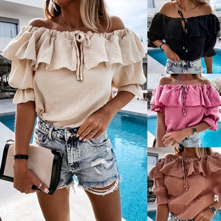 poetil blusa camisa diseño simple chic color sólido primavera verano volantes fuera del hombro mujeres tops para compras