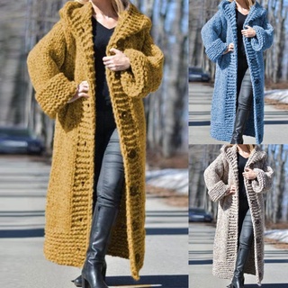 ganale mujeres botones de invierno cardigan manga larga con capucha de la mitad de la longitud de punto suéter abrigo