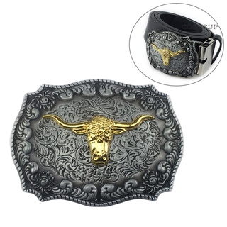 cococup Vintage Western Cowboy Golden Long Horn Bull Head Floral Zinc Alloy Belt Buckle