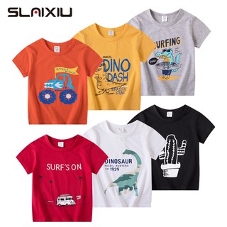 Slaixiu de dibujos animados dinosaurio diseños de niños camisa de manga corta chica Tops niños camiseta para 2-7 años de algodón ropa de niños