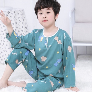 K-Niños verano de algodón de seda pijamas de manga larga servicio a casa cuando Kindergarten aire cómodo pijamas niños niñas