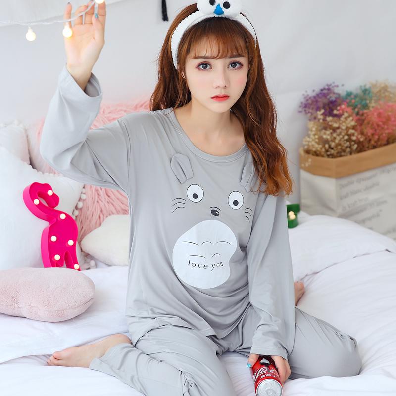primavera otoño pijamas de algodón conjuntos para las mujeres de manga larga pijama niñas lindo de dibujos animados totoro ropa de dormir pijama mujer ropa de hogar ropa de hogar ropa