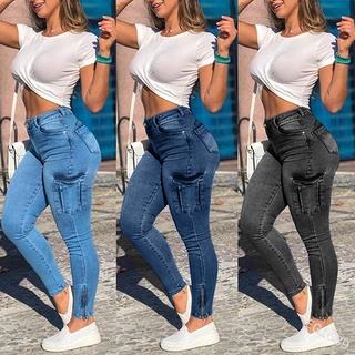 Las Mujeres De La Moda Skinny Slim Fit Jeans Casual Cintura Alta Denim Pantalones Largos Con (1)