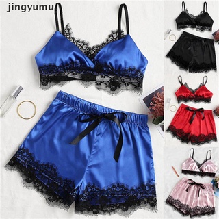 【jingy】 Crop Lace Up Cami Top And Shorts Set Summer Spaghetti Strap Bow front Clothes Set Stretchy Sexy Two Piece Set .
