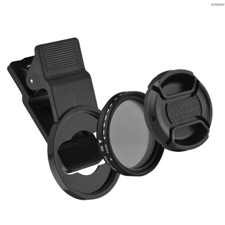 ✧ Andoer 37MM profesional Clip-on teléfono filtro lente ND2-400 filtro de densidad Neutral ajustable con Clip de teléfono Protector de lente para Smartphone fotografía