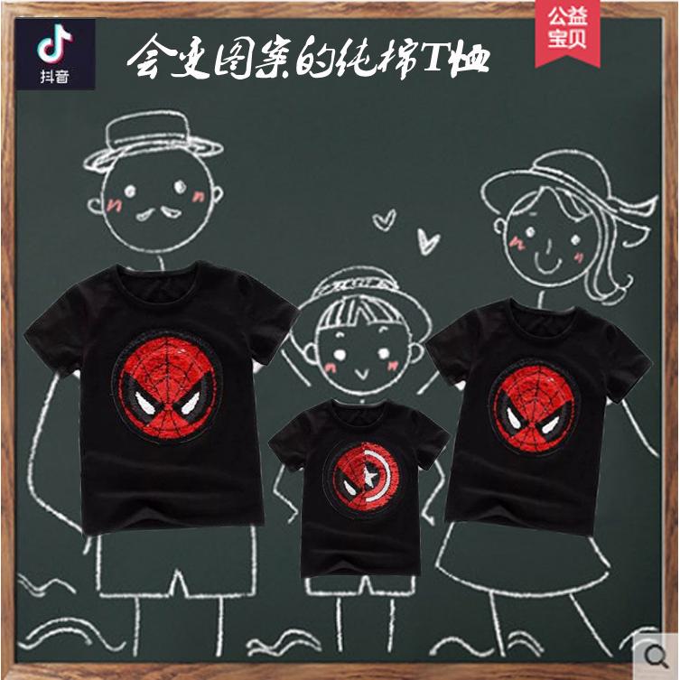 camisetas de lentejuelas de niño spiderman transformar capitán américa camiseta de manga corta bebé niños ropa de niño