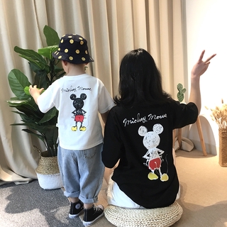 Perfecto verano bebé adultos familia camiseta de algodón de manga corta Mickey de dibujos animados coreano niños de moda (2)