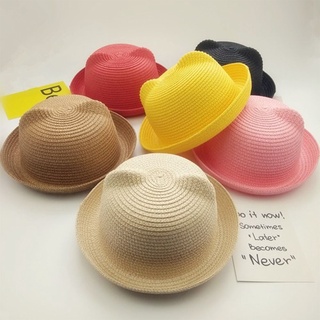 Nextshop gorra orejas de gato Color sólido sombrero de paja sombreros de paja visera sol playa verano niños niñas/Multicolor (4)