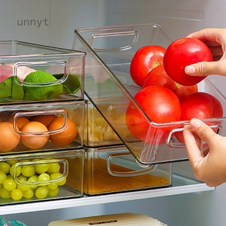 Kitchen refrigerator storage box with handle transparent plastic fresh keeping box for fruits and vegetables