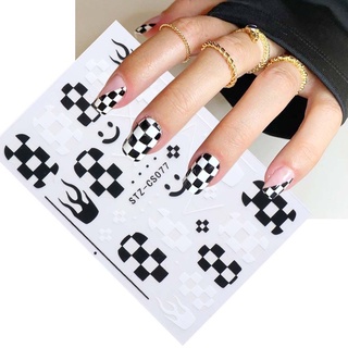 joyaes negro blanco tablero de ajedrez pegatina de uñas encanto diy uñas arte herramienta decoraciones 3d calcomanía creativa luna estrellas adhesivas llama manicura accesorios (8)