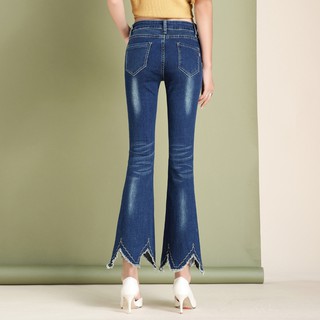 Flare Jeans mujeres personalidad campana inferior flaco Jeans mujer tobillo lente pantalones (4)