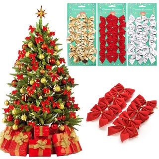 12pcs mariposa arco colgante deco para decoración de navidad hogar oro plata rojo bowknot adornos de árbol de navidad (1)
