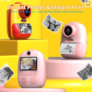 D10 impresora de fotos de cámara instantánea 1080P HD Mini cámara Digital para niños con luz LED de impresión de papel de dibujos animados pegatinas de Color lápices de Color 8G TF tarjeta soporte 10 veces aumento para niños niñas (4)
