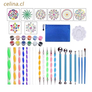 celina - juego de 34 herramientas para dotar mandala, piedra de roca, plantilla de cerámica, pintura acrílica