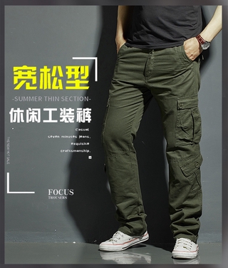 listo stock pantalones de carga de los hombres más el tamaño de pantalón de carga multi-bolsillo militar largo slacker pantalones de trabajo pantalones resistentes al desgaste casual suelto pantalones rectos (2)