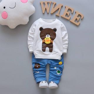 2 pzas Conjunto de ropa de algodón casual para niños unisex/Manga larga y estampada de oso/Pato para bebés