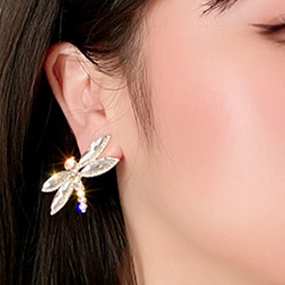 yuerwuy Women Ear Studs Shiny Rhinestones Dragonfly Anti Tarnish Alloy Piercing Ear Stud Earrings for Party (4)