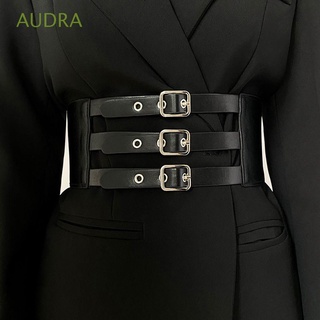 AUDRA Trendy Korean Waist Strap Elegant Waist Belt Women Waistband Elastic Belt Accessories Three-Breasted Metal Buckle PU Leather Adjustable Corset Top/Multicolor