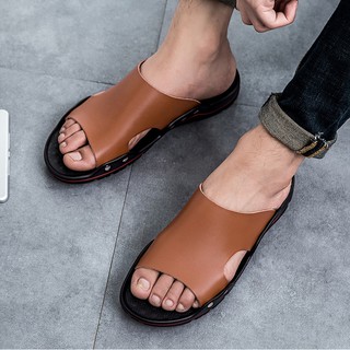 hombres sandalias de cuero antideslizante diapositivas suela suave sandalia masculino casual zapatos de moda (2)