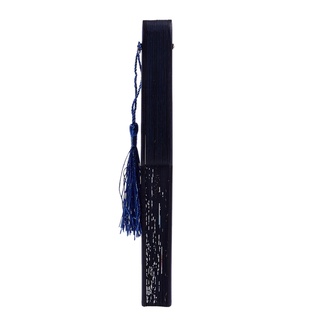 abanico plegable de encaje de bambú, mariposa azul oscuro y flor blanca (4)