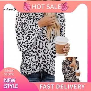 Goto moda mujeres cuello redondo manga larga blusa Leopard Zebra rayas jersey Top