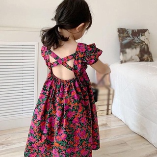 Lovekids dulce vestido sin espalda para niños de 3 a 8 años niña domingo flor impreso Puff manga ciruela vestido