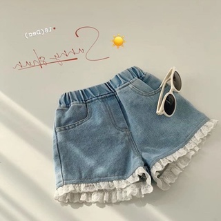 Primavera y verano pantalones nuevos coreanos niños lindo dulce y cómodo suave denim pantalones cortos de encaje