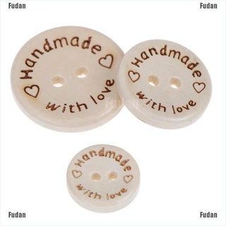 <fudan> 50 botones redondos hechos a mano con amor de madera con 2 agujeros 3 tamaños -15/20/25 mm (1)