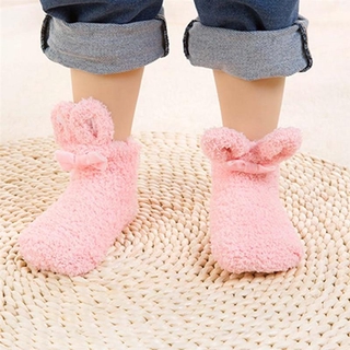 calcetines de terciopelo de coral gruesos para bebés/calcetines antideslizantes cálidos para orejas largas