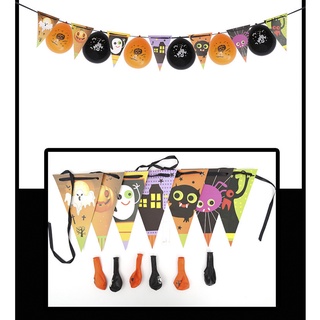 1set de decoración de halloween banner decoración de pared bandera triángulo con globos para fiesta