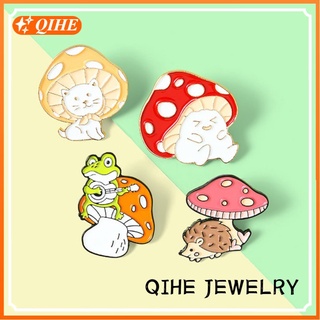 Mushroom Enamel Pin Custom Cat Frog Hedgehog Brooches Shirt Lapel Bag Cartoon Cute Animal Badge Jewelry Gift for Kids