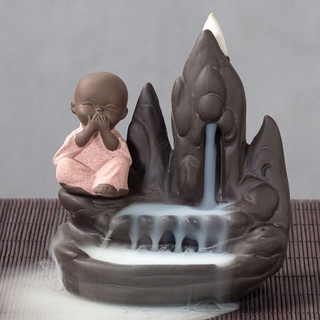 cerámica little monk backflow quemador de incienso incienso soporte pequeño buda cascada aroma incensario (1)