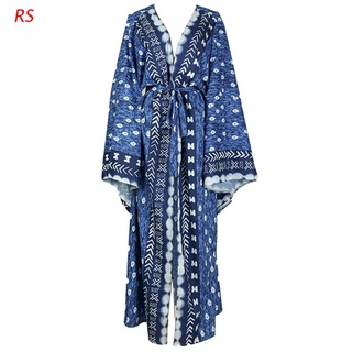 rs mujeres playa protector solar traje de baño cubrir boho azul pavo real cola irregular impresión kimono cardigan manga larga frente abierto maxi blusa camisa