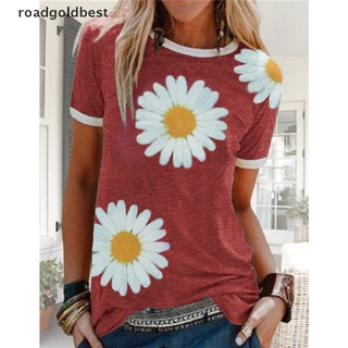 Rgj New loose sun flower print round neck short sleeve T-shirt women Best