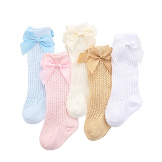 moda bowknot rayas calentadores de piernas de algodón botas calcetines princesa hosiery medias largas para niños (1)